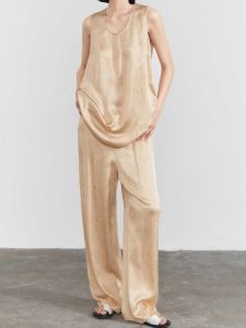 Silk Wide Leg Pants Womens Set Original Design Heavyweight Matte Satin Casual Fashion Autumn Spring Summer Seasonal Wear