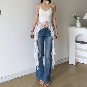 E67 เสื้อสายเดี่ยว มีฟองน้ำ ดีเทลแต่งปลายลูกไม้ ใส่สบาบ