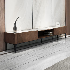 Nordic Stone Plate TV Cabinet Accessible Luxury Minimalist Living Room Large and Small Apartment Type Walnut Color Minimalist Modern TV Stand