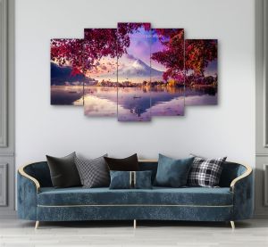 HIASAN DINDING 1 SET 5 PCS GUNUNG FUJI / PEMANDANGAN DEKORASI RUMAH / PAJANGAN KAMAR / LUKISAN RUANG TAMU