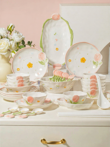 mornenjoy | Cute and Elegant Ceramic Tableware Set Creamy Style Underglaze Colored