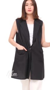 Vest Outwear Wanita Rompi Cardigan Linen Formal Casual Mixi