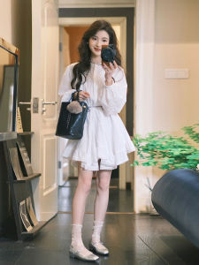 French Elegant A-Line Dress Waist-Cinching Fashionable Spring 2025 High Waist Skirt Long Sleeve Loose Fit Tourist Ladies Dress