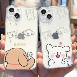 Couples Photography Doggies Silicone Phone Case Transparent Cute Cartoon Protective Cover for  16Promax 15 14Plus 13 12Mini 11 17 XR 8P