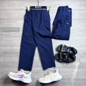 Quần tây học sinh bé trai và gái cấp 1 2 chất Polyster lưng nữa thun màu xanh đen VNO112