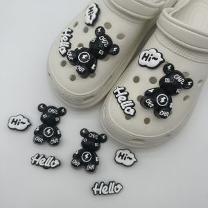 6Pcs/Set Crocs Jibbitz Charms Shoe Accessories 3D Cartoon Teddy Bear Cute Detachable Shoe Buckle Decoration for Crocs
