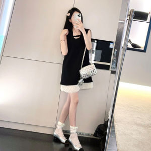 Y6Y | Sleeveless Small Size Floral Black Mini Dress Summer