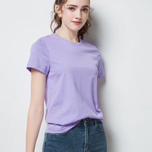 Cold Black Techniice Oxygen Cool T-shirt Female Ice Silk Solid Color Straight-leg Short Sleeve round Neck Straight-leg Loose Purple Cool T