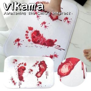 VIKAMA Halloween Bloody Printed Doormat—Novelty Blood Footprints Non-Slip Bathmat Indoor Outdoor Carpet Rugs for Bathroom