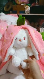 Gấu bông thỏ dâu 2 trong 1 đáng yêu Thỏ nằm trong trái dâu hoặc cà rốt cute thỏ cà rốt tai dài có khóa kéo