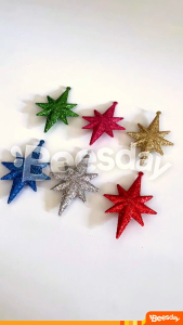Dekorasi Natal Bintang Plastik Glitter (V36) 6pcs | Hiasan Pohon Natal Warna Warni