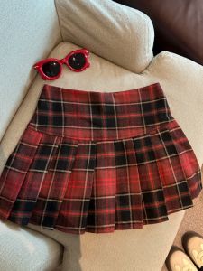 GUZILIAN | Elegant Warm Tartan A-Line Skirt