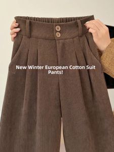 YAYANGREN | Small-size Suitable Insulated Brown Corduroy Straight Trousers
