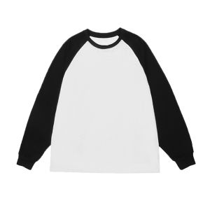 American Style Long Sleeve T-Shirt for Men Pure Cotton Loose Base Shirt Spring Autumn Color Block Print Breathable Casual Top