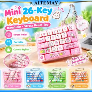 Aitemay Durable Mini 26‑Key Keyboard Keychain Anti‑Fade UV Printing Clicky Sound Fidget Toy Portable Bag Pendant for Office School