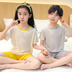 New Pure Color Childrens Short Sleeve Shorts Set Summer Creative Design Thin T-Shirt Shorts Casual Two-Piece Set Trendy