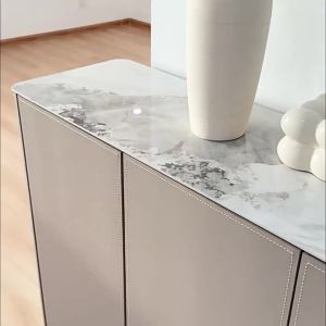 Entrance Shoe Cabinet Storage Organizer Solid Wood Saddle Leather