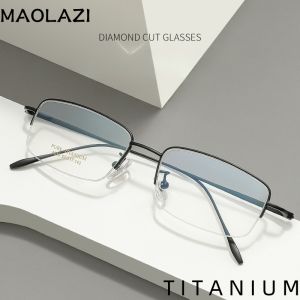 MAOLAZI Fashion Comfortable Half Frame Glasses Retro Square Titanium Eyewear Prescription Eyeglasses Frame For Men Women 8039TA