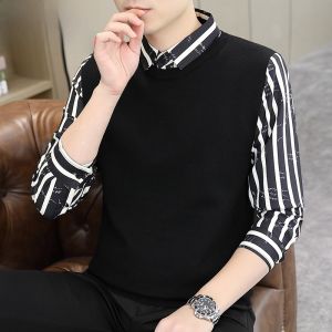 HENGYUANXIANG | Hengyuanxiang 2025 New Thickened Mens Knitted Sweater Casual Business Stripe Knit Base Shirt Fashionable Urban Winter Leisure