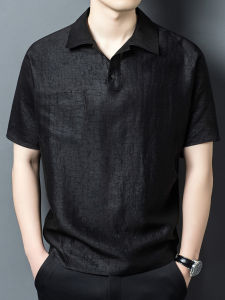 J&FO | Pure Mulberry Silk Mens T-Shirt Summer Fashion Loose Turn-down Collar