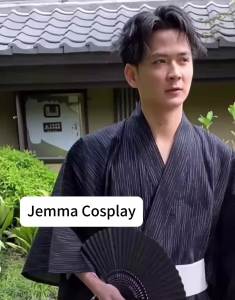 Nam Màu Đen Mùa Hè Hải Quân Cotton Kimono Yukata Áo Tắm Truyền Thống Phong Cách Samurai Tay Lửng Homewear Áo Choàng Dài