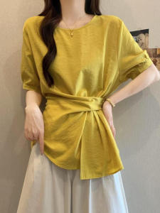 AIYITI | Large Size Waist-Cinching Concealing Elegant Short Sleeve Shirt