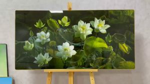 Mẫu tranh hoa sen tráng gương 5D hoàn thiện đầy đủ nhận tranh chỉ việc treo
