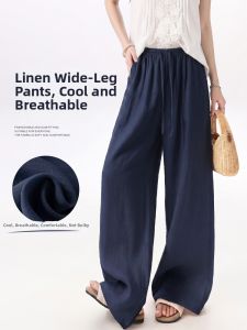 XINGJUSHE | Navy Thin Summer Comfort Linen Pants For Women