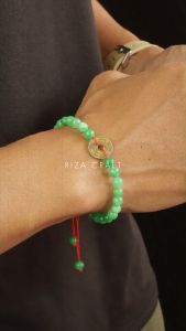 KOIN BRACELET - Gelang Aesthetic Pria Wanita Batu Kesehatan Giok Hijau Keberuntungan Asli Original Sekat Koin Cina Kuno Tali Merah