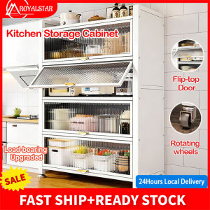 Royalstar 3/4/5 Layers Kitchen Cabinet Large-capacity Partitioned Visible Storage Rack Organizer Carbon Steel Multi-function Kitchen Rack with Rotating Wheels