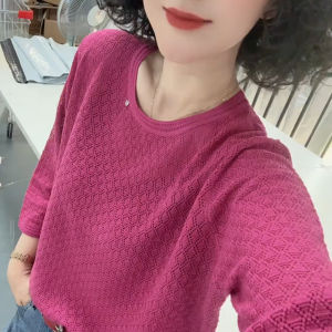 UYFY | Breathable Pink Knitted Long Sleeve Round Neck Loose Womens Top Korean Style Autumn New Arrival Slimming Casual Fashion