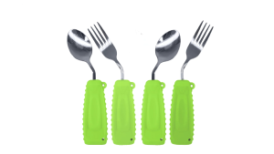 Ehucon Adaptive UtensilsCurved Angled Spoon and Fork Setfor Tremors Parkinsons Limited or ElderlyLightweight Cutlery with Non-Slip Easy Grip Handles
