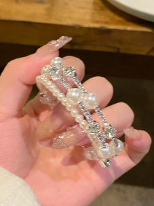 Multi-Layer Pearl & Sparkling Diamond Engraved Bracelet: A Women's Stylish Alloy Handwear