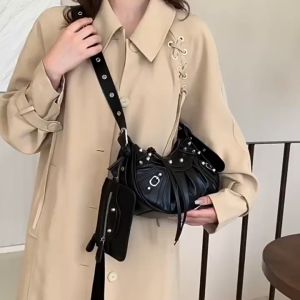 Korean leather Shoulder Bag New Design Handy bag for women Rivet Crescent High quality Simple Texture sling Bag
