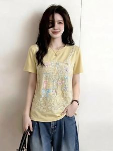 AIYITI | Lace Spliced Fake Two-piece Short Sleeve T-shirt