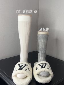 Ultra-Thin Pure Cotton Miu Style Mid-Calf Socks Vertical Stripes Knee-High Show Style Light Grey Leggings for Women
