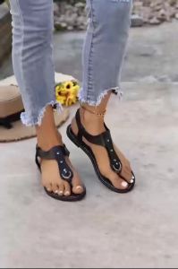Giày Sandal Nữ 2026 Thời Trang Dẹt Dây Co Giãn Giày Đi Biển Thường Ngày Đấu Sĩ La Mã Phong Cách Plus Size 43 Ngoài Trời Thoải Mái