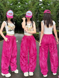 ทันสมัย หลวม ชุดเต้นรําแจ๊ส ผู้หญิง กลุ่มชุดเสื้อท้องKpopเสื้อผ้าประสิทธิภาพ พรางหุ่น Street Dance กางเกง