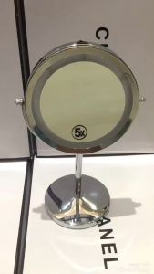 Gương Trang Điểm Để Bàn Đèn Led Mẫu Tròn 2 Mặt - Có Mặt Phóng To 5X - Chất liệu Inox Sáng Bóng