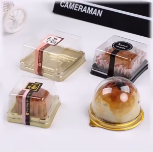 Kuih Bulan Box PET Plastic 50pcs Round Mooncake Case with Cover for 50-100g Pastries Gift Container