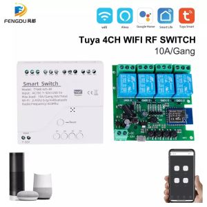 Công Tắc Thông Minh Wifi RF Tuya 4 Kênh 2200W Điều Khiển Thiết Bị Từ Xa Qua Điện Thoại Hẹn Giờ Tự Động