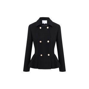 Black Collar Bloom Bottom Vintage Style Commuting Wool Jacket