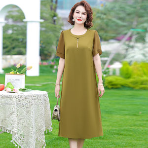 New Arrival Fashion Middle-Aged Mom Summer Clothes Dress Western Style Middle-Aged and Elderly Womens Clothing Plus Size Cover Belly Slimming Long Skirt