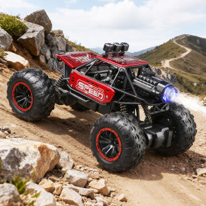 2.4g Remote Control Off-Road Alloy Car with Shock Absorbers Climbing Fast Car with Music Lights and Spray Childrens Electric Rc Toy Holiday Gift for Boys