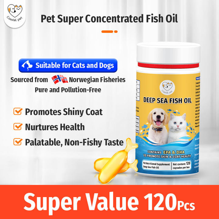 Cassiel Pet Norwegain Deep Sea Fish Oil Omega 3 Supplement for Dogs and Cats 120 soft gels Enhance Immune System EPA DHA