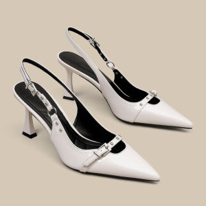 รองเท้าส้นสูงหัวแหลมสีดำเซ็กซี่ รองเท้าแตะหัวกลมแบบหัวเข็มขัด รองเท้าส้นเดี่ยว รองเท้าแฟชั่นสำหรับผู้หญิง รองเท้าแตะแบบสวมสบาย