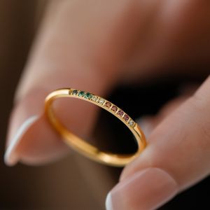 Light Luxury Minority Micro Inlaid Color Zircon Crystal Ring Female Ring 18K Gold Plating Non-Fading Valentines Day Gift