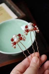 เครื่องประดับผมสไตล์โบราณ เครื่องประดับผมแบบจีนโบราณ ชุดฮันฟู่ สไตล์หมิง ตกแต่งด้วยมุก วัสดุโลหะผสม ไม่ติดทนนาน