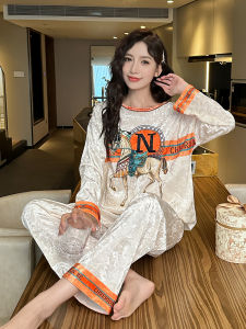 ชุดนอนผ้ากำมะหยี่คอตตอนลายการ์ตูนน่ารักแขนยาวสำหรับผู้หญิง เสื้อผ้าใส่ในบ้าน ทรงหลวม ทรงหลวม ทรงหลวม