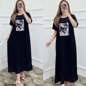 Daster Blink Emblem Jahit / Dress Serut Crinkle Airflow Jumbo